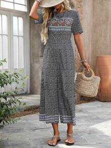 EMERY ROSE Floral Print Sleeveless Jumpsuit, Casual Vacation Style - Multicolor - View 6