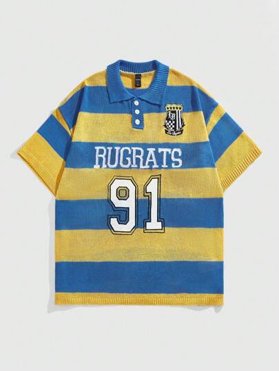 Prep Pull tricoté décontracté à slogan pour hommes, mode minimaliste convenant pour l'été