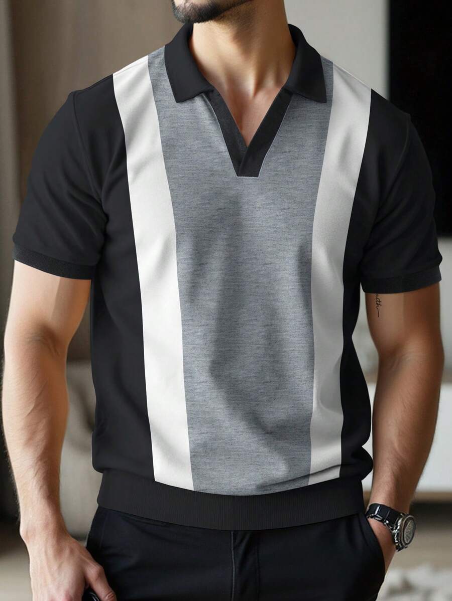 Manfinity Homme 男士夏季休闲拼色拼接短袖 POLO 衫 男士时尚服装 - 彩色 - 查看 1