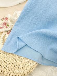 Elegant Blue Ruffle Sleeve Short Sleeve Blouse, Teen Girls Commute Top - Blue - View 3