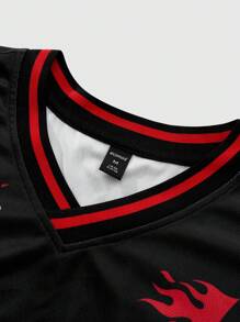 ROMWE MEN Prep Camiseta casual holgada para hombres con gráfico de calavera y rayas de contraste