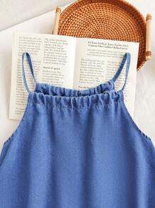 TWEEN GIRL 休闲度假 BOHO 都市休闲度假连衣裙，圆领，系带。后背纽扣式泪珠开合，带弹性细节。分层细节。 - 淺色水洗藍 - 查看 6