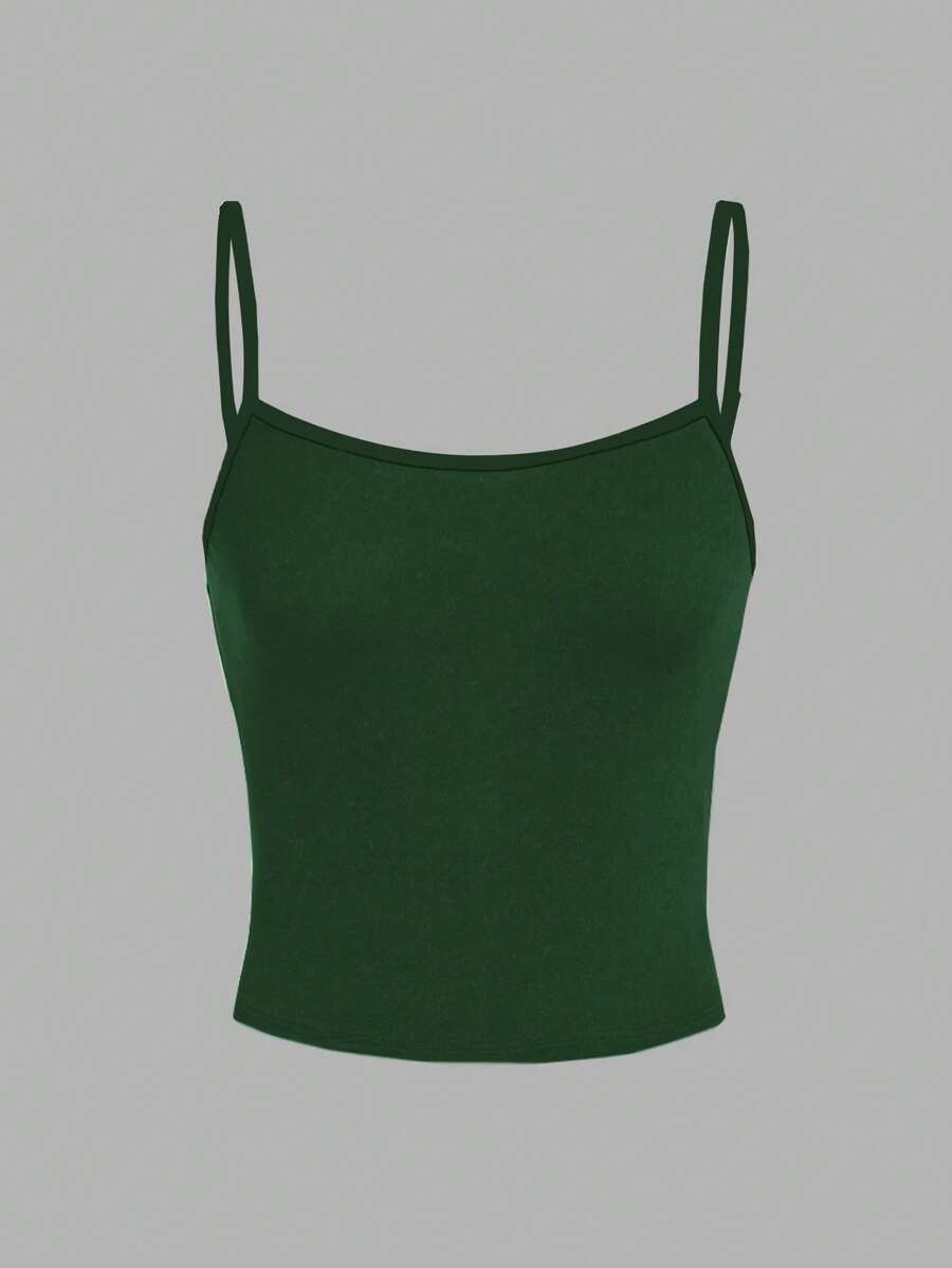 SHEIN EZwear 女士橄榄绿色休闲性感吊带背心,适合夏季 - 墨綠色 - 查看 1
