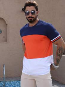 Manfinity Dauomo Men's Summer Striped Printed Round Neck Short Sleeve Casual T-Shirt