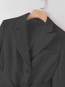 SHEIN Unity 女士休闲派对优雅系带西装外套，带蝴蝶结装饰 - 黑色 - 查看 5