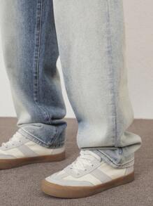 Manfinity Hypemode Men's Medium Wash Denim Jeans: Long Zipper Fly Relaxed Wide Leg Fit For Casual Style - Medium Wash - View 8