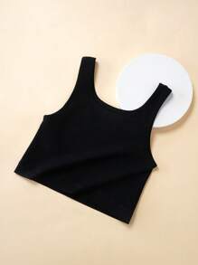 Top de tirantes informal de punto acanalado de cuello redondo de unicolor para adolescentes