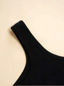 Top de tirantes informal de punto acanalado de cuello redondo de unicolor para adolescentes