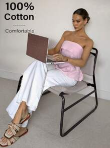 Siren Gaze 粉色亚麻棉抹胸：凸显腰线的波西米亚风职场穿搭 | Old Money Elegance 2025 夏季新品发布 | 日夜转换与职场魅惑风格 - 淺粉色 - 查看 3