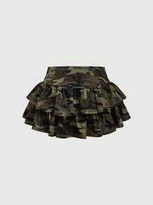 ROMWE Grunge Punk Rhinestone Embellished Camouflage Mini Skirt With Super Low Waist