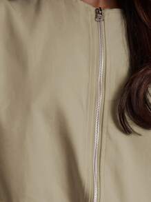 MUSERA 宽松圆领拉链工装褶皱下摆无袖飞行员背心，街头风度假音乐节宽松版型，适合返校、秋季、春夏等各种场合，尽显优雅假日风情。 - 卡其色 - 查看 6