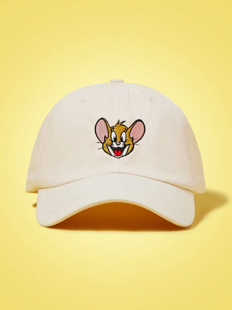 TOM & JERRY X SHEIN Cartoon Mouse Embroidered Casual Baseball Cap - Beige - View 1