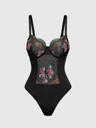 Goth Combishort avec armatures, dentelle gothique et broderie