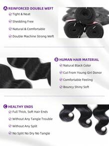 Glossy Hair 1Pc Body Wave Human Hair Bundles Unprocessed Human Hair Curly Human Hair Weave Double Weft Hair Extension Natural Black Color For Women