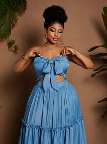 Maweii Conjunto de 2 piezas talla grande: Top bandeau y falda de unicolor