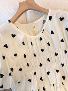 Franclia Women's Fashionable Elegant Heart Print Cute Shirt - Apricot - View 4