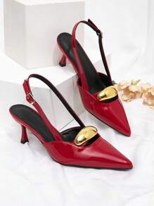 CUCCOO BIZCHIC 女士后绑带洛丽塔风格蝴蝶结装饰高跟鞋，酒红色 - 紅色 - 查看 3