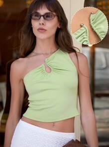 Nöista 绿色粉彩单肩上衣，带 U 形环细节、镂空和短款长度。适合春季、夏季和毕业典礼。 - 綠色 - 查看 1