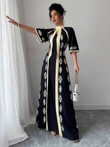 Chiquease Women's Style Retro Print Loose Casual Long Robe - Black - View 4