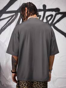 AXEPEAK Men's Loose Fit Crew Neck Dropped Shoulder Graphic Printed Casual T-Shirt