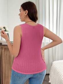 SHEIN LUNE Plus Size Women V-Neck Sleeveless Camis And Top, Soft Brushed Fabric, Versatile - Hot Pink - View 5