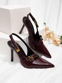 CUCCOO BIZCHIC 女士后绑带蝴蝶装饰洛丽塔高跟鞋，酒红色 - 紅木色 - 查看 2