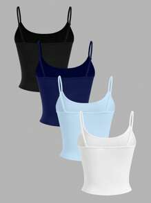 SHEIN EZwear 4 件套女士短款运动吊带背心，适合夏季 - 彩色 - 查看 2