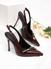 CUCCOO SZL Women's Back Strap Decor Burgundy Bow Accent Lolita High Heel Shoes For Christmas Spring Shoes - Burgundy - View 4