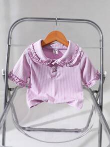 SHEIN 紫色罗纹紧身可爱少女上衣 - 淡紫色 - 查看 1