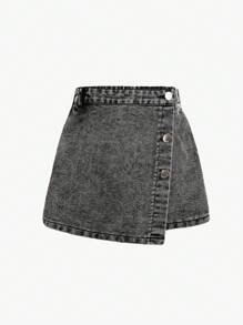 Falda pantalón vaquera casual y holgada con varios colores lavados, diseño bordado de moño, versátil, sencilla y de moda para uso diario para niña joven