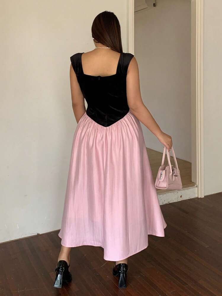 Dazy Plus Plus Size Two-Tone Bow Decor Long Princess Style Evening Dress, Casual Women Dresses Prom Dress Elegant Women Dress