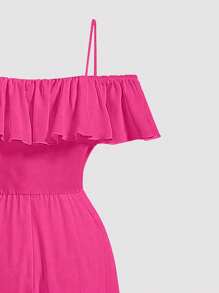 SHEIN 少女时尚露肩连体裤，夏季 - 玫紅色 - 查看 3