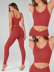 GLOWMODE FeatherFit™ U 型背心短款运动背心低冲击瑜伽日常 - 宇宙塵土紅 - 查看 7