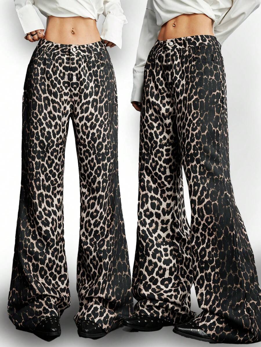 SHEIN EZwear Pantaloni a zampa di donna con stampa leopardata in stile streetwear estivo, western, grunge e da cowgirl - Multicolore - Visualizzare 1