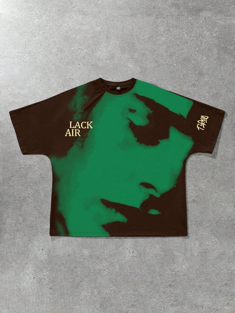 PAVTROS Manfinity Streetrush 男士圆领短袖图案印花简约 T 恤，休闲日常装，男士宽松插肩袖印花 T 恤，图案 T 恤，白色 T 恤，白色男士 T 恤，图案男士 T 恤，超大 T 恤，男友礼物 - 咖啡棕 - 查看 1