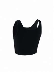 Top de tirantes informal de punto acanalado de cuello redondo de unicolor para adolescentes