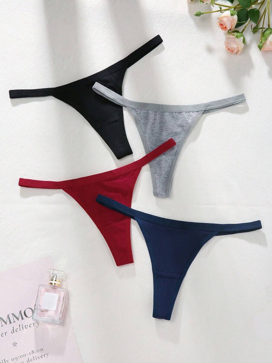 SHEIN 4pcs Seamless Plain G-Strings, Minimalist And Fashionable, Suitable For Summer - Multicolor - View 1