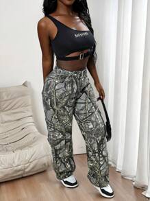Slaydiva Celana Jeans Kargo Wanita Model Lurus dengan Motif Ranting - MultiWarna - View 5