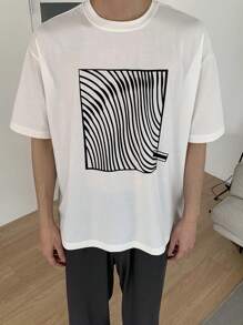 DAZY Summer Abstract Geometric Print T-Shirt With Men's Loungewear Set Pajama - Multicolor - View 4