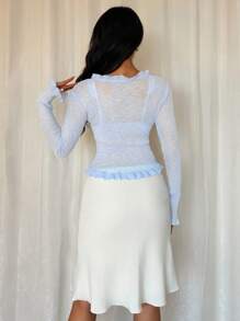 Elenzga Women Rib Knit Cardigan With Tie - Blue - View 2