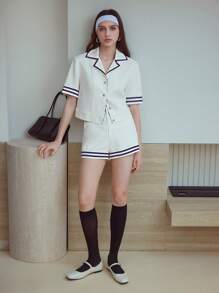 MOTF STUDIO LINEN STRIPED PRINT BUTTON UP BLOUSE - White - View 5