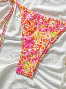 Swim Mod 女士夏季随机印花细肩带珍珠装饰性感比基尼套装