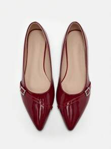 CUCCOO CURVES Plus Width & Fit Wine Red Pointed Toe Flat Shoes, Elegant Casual Wear For All Seasons - Burgundy - View 9