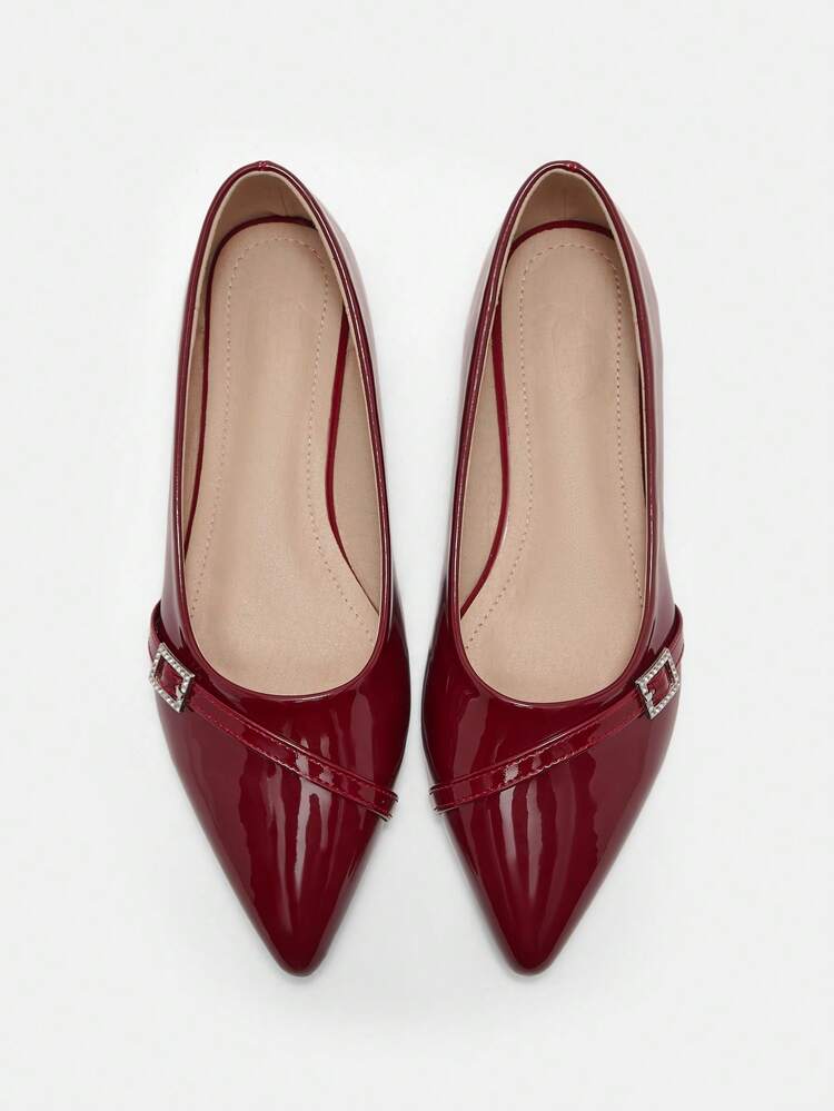 CUCCOO CURVES Plus Width & Fit Wine Red Pointed Toe Flat Shoes, Elegant Casual Wear For All Seasons