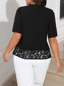 SHEIN Clasi Plus Size Black Summer Elegant Formal Evening Women Shirt With Patchwork Hem,Versatile For Halloween,Christmas,New Year,Valentine's Day,Party Dress - Black - View 2