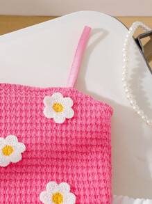 2 件套女婴夏季服装，刺绣无袖上衣 + 短裤 - 粉色 - 查看 3