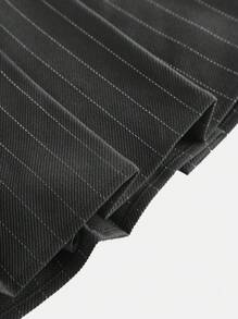 Girlism TEENGIRL Dark Gray Striped Collegiate Commuting Style Woven Low-Waist Mini Skirt, Bow Decor Mini Skirt - Grey - View 4