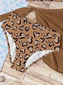 SHEIN Tween Girls 3-Piece Leopard Print Tankini & Skirt Swimsuit Set, Casual & Chic Design, Suitable For Summer