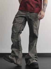 Manfinity EMRG Men's Pocket Pleated Flared Casual Jeans - Grey - View 4