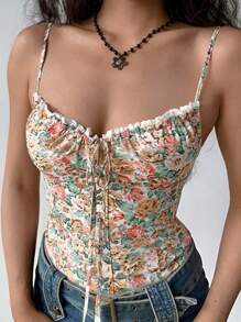 SHEIN VCAY Women's Summer Floral Print Criss-Cross Strap Camisole - Multicolor - View 4